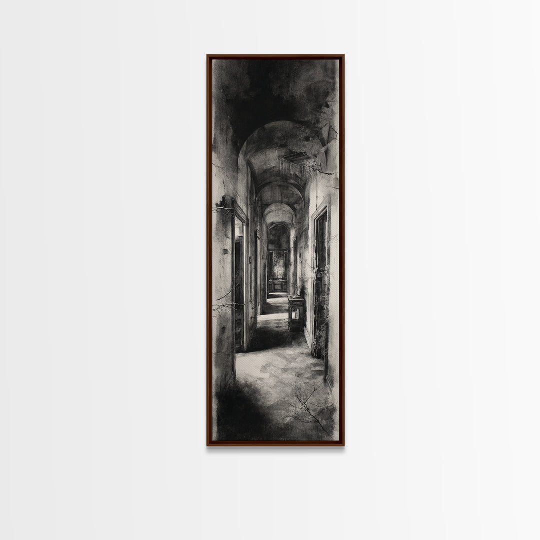 The Derelict Asylum, Symbolist Dream Art, Tall Narrow Wall Art, Gothic Horror Wall Art, Framed Canvas Print, Halloween Wall Art