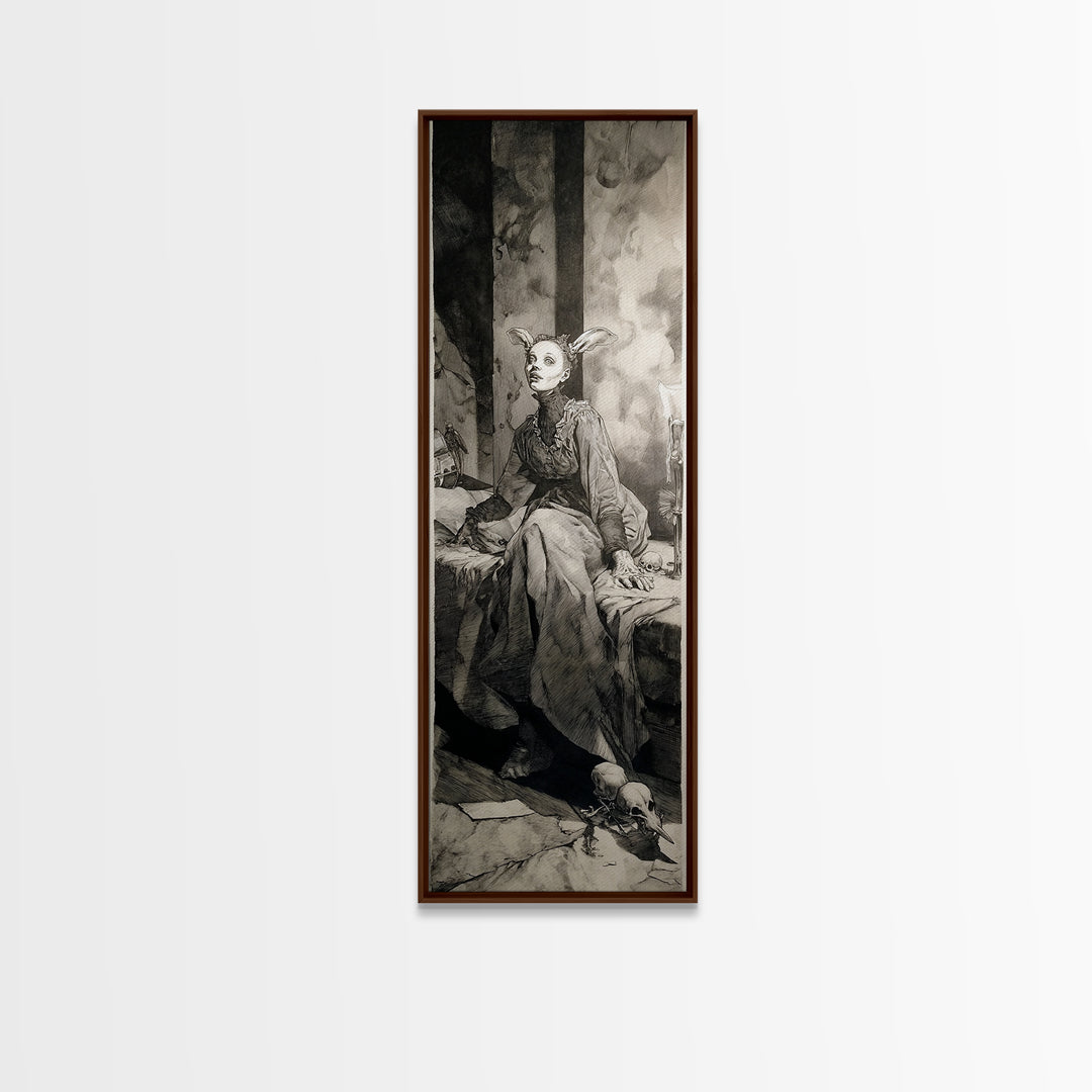 The Derelict Asylum, Decadent Gothic Art, Tall Narrow Wall Art, Dark Fantasy Wall Art, Framed Canvas Print, Halloween Wall Art
