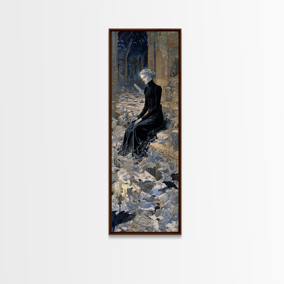 The Derelict Asylum, Symbolist Death Art, Tall Narrow Wall Art, Dark Fantasy Wall Art, Framed Canvas Print, Halloween Wall Art