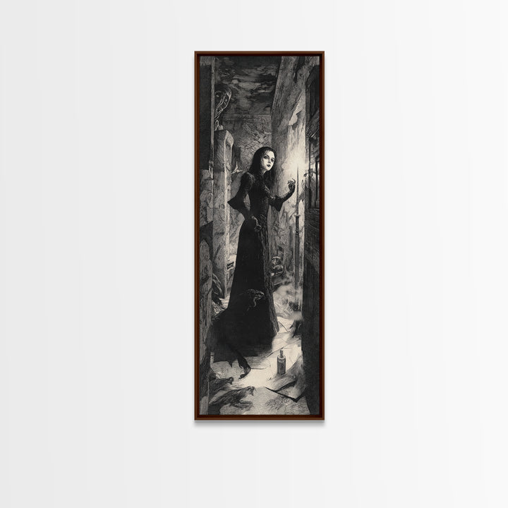 The Derelict Asylum, Expressionist Nightmare Art, Tall Narrow Wall Art, Dark Fantasy Wall Art, Framed Canvas Print, Halloween Wall Art