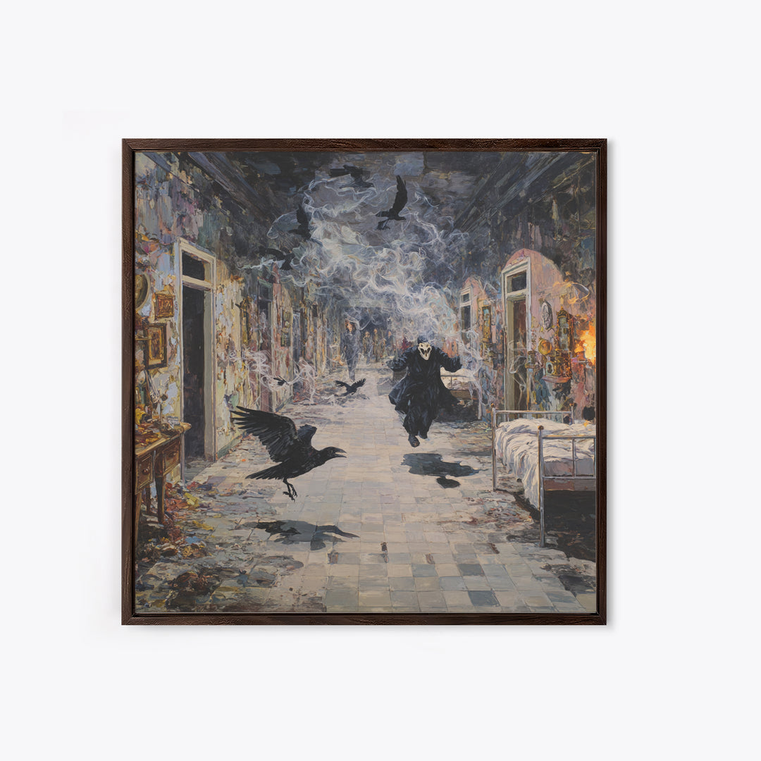 The Derelict Asylum, Grotesque Carnival Art, Square Wall Art, Gothic Horror Wall Art, Framed Canvas Print, Halloween Wall Art