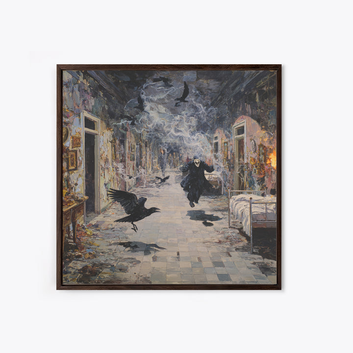 The Derelict Asylum, Grotesque Carnival Art, Square Wall Art, Gothic Horror Wall Art, Framed Canvas Print, Halloween Wall Art