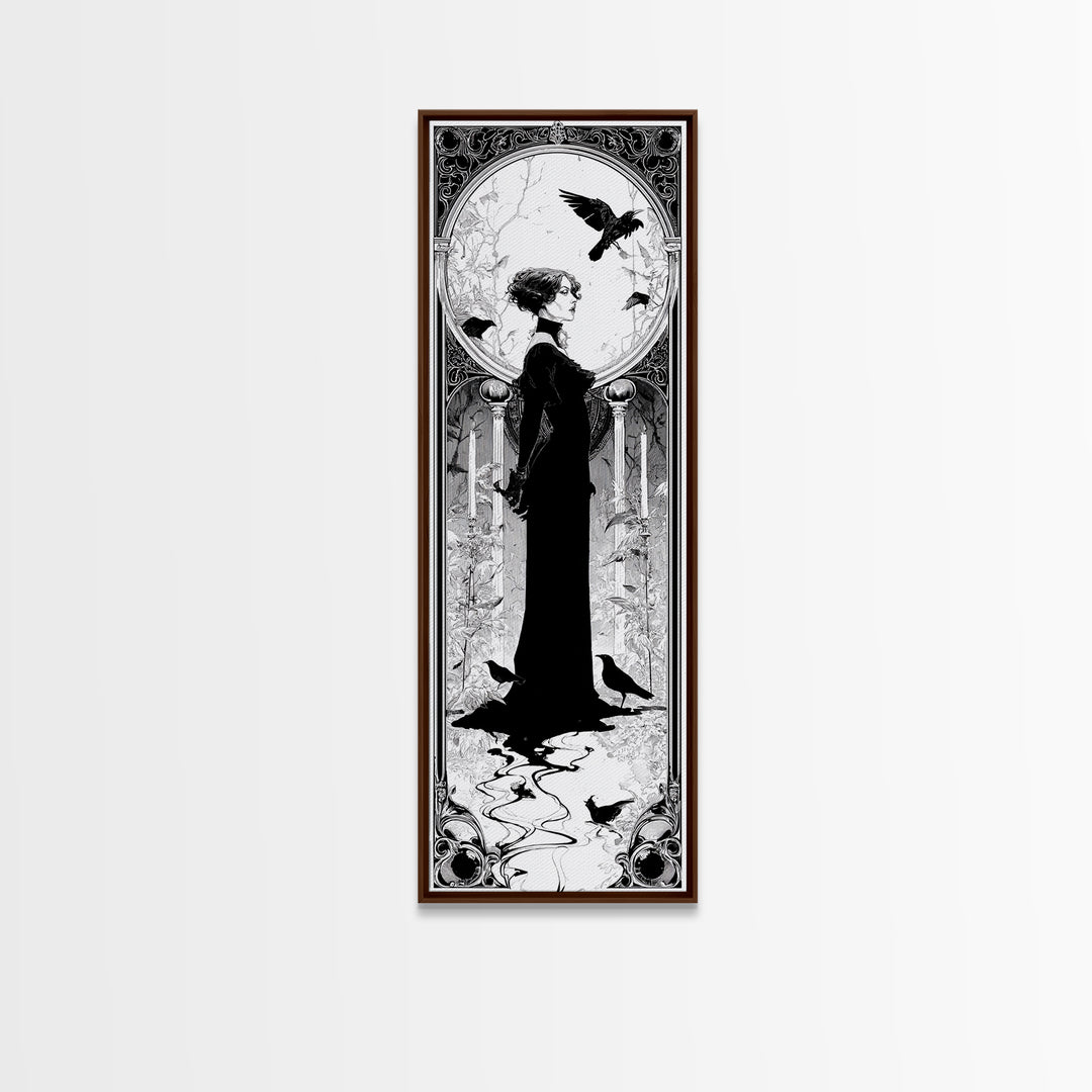 The Derelict Asylum, Decadent Line Art, Tall Narrow Wall Art, Dark Halloween Decor, Canvas Print, Halloween Wall Art