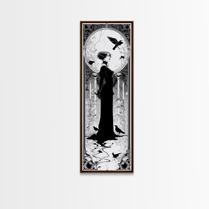 The Derelict Asylum, Decadent Line Art, Tall Narrow Wall Art, Dark Halloween Decor, Canvas Print, Halloween Wall Art