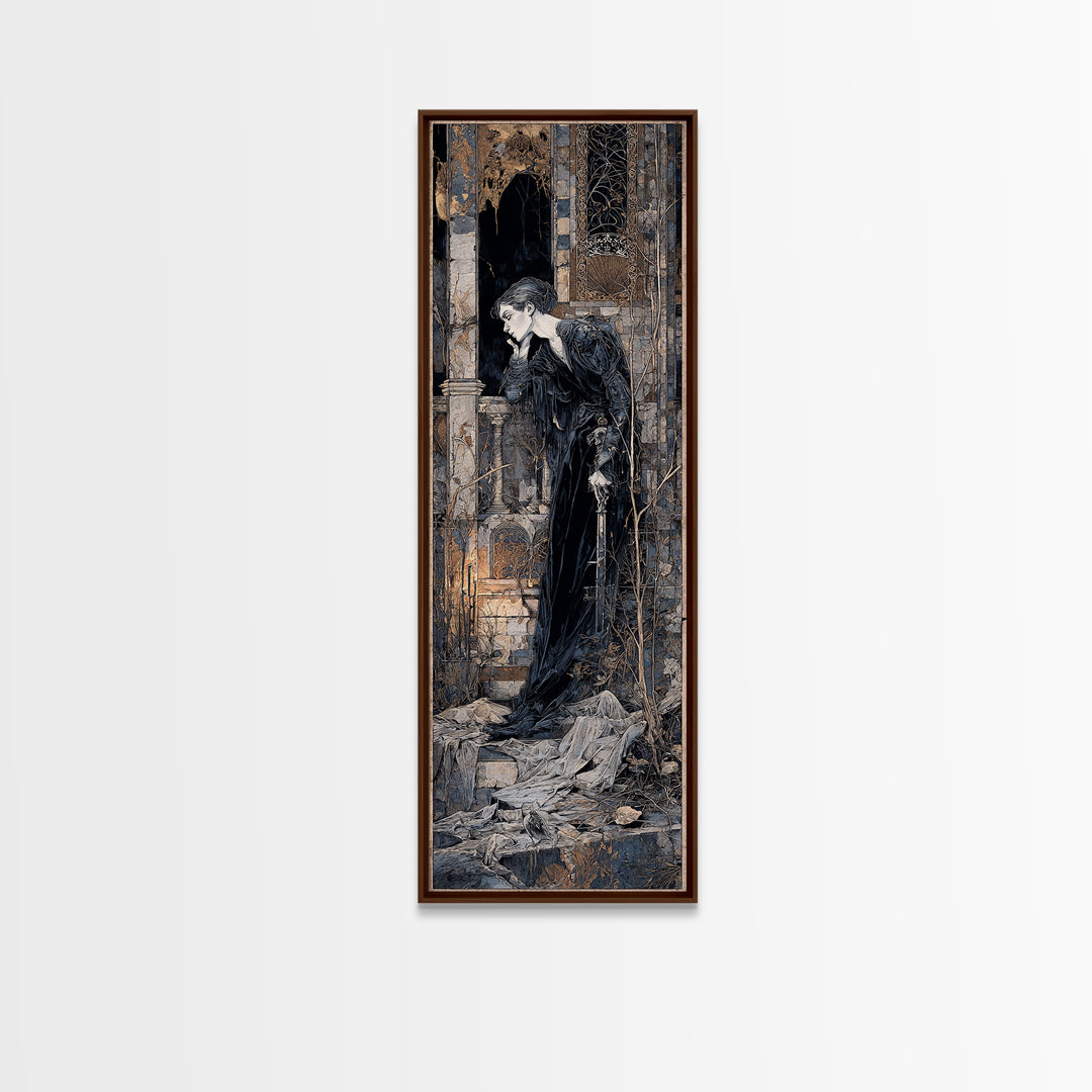 The Derelict Asylum, Stained Glass Gothic Art, Tall Narrow Wall Art, Dark Fantasy Wall Art, Framed Canvas Print, Halloween Wall Art