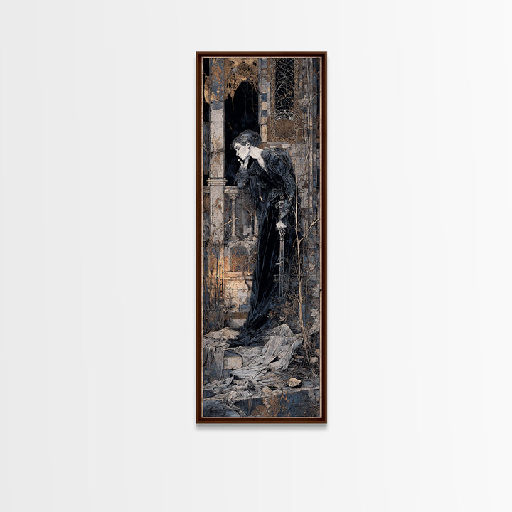 The Derelict Asylum, Stained Glass Gothic Art, Tall Narrow Wall Art, Dark Fantasy Wall Art, Framed Canvas Print, Halloween Wall Art