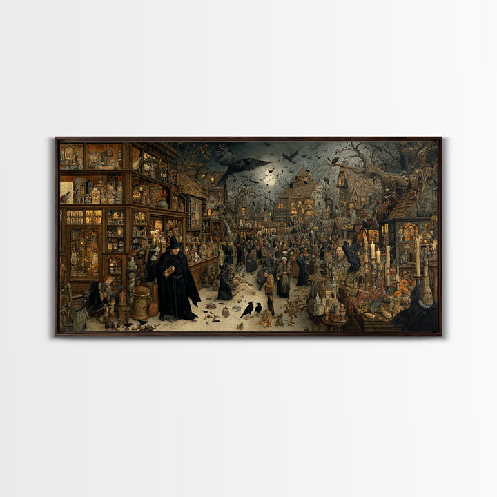 The Midnight Antique Shop, Northern Renaissance Horror, Wide Panoramic Art, Gothic Horror Wall Art, Canvas Print