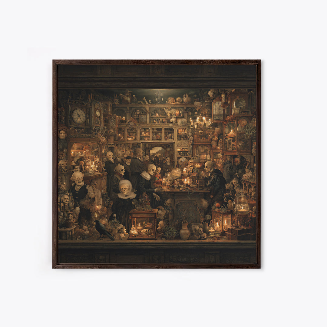 The Midnight Antique Shop, Danse Macabre Art, Square Wall Art, Dark Halloween Decor, Canvas Print, Halloween Wall Art