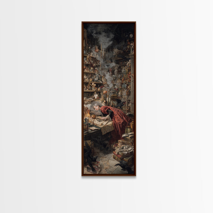 The Midnight Antique Shop, Gothic Nightmare Art, Tall Narrow Wall Art, Macabre Wall Art, Framed Canvas Print, Halloween Wall Art