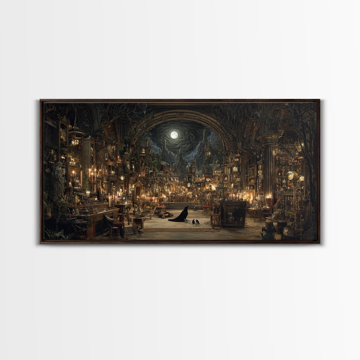 The Midnight Antique Shop, Apocalyptic Romantic Art, Wide Panoramic Art, Gothic Horror Wall Art, Canvas Print, Halloween Wall Art