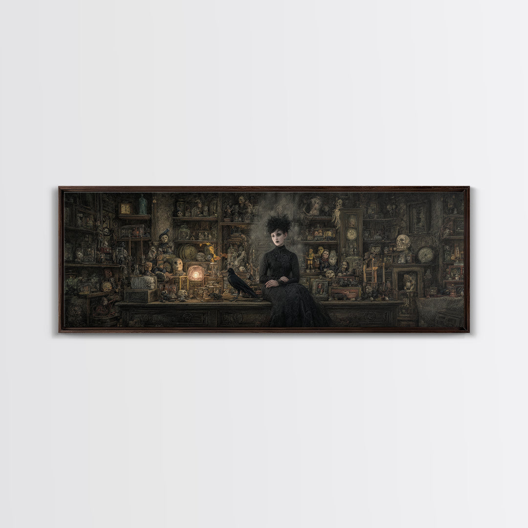 The Midnight Antique Shop, Symbolist Dream Art, Extra Wide Wall Art, Dark Fantasy Wall Art, Framed Canvas Print, Halloween Wall Art