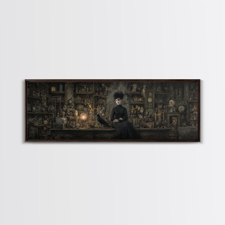 The Midnight Antique Shop, Symbolist Dream Art, Extra Wide Wall Art, Dark Fantasy Wall Art, Framed Canvas Print, Halloween Wall Art