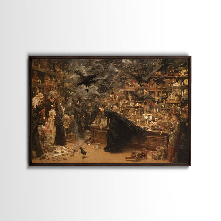 The Midnight Antique Shop, Symbolist Gothic Landscape, Landscape Wall Art, Dark Halloween Decor, Framed Canvas Print, Halloween Wall Art