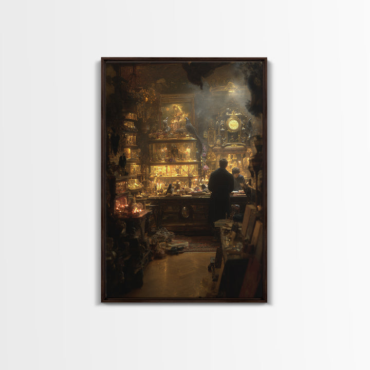 The Midnight Antique Shop, Ornate Symbolist Art, Vertical Wall Art, Dark Fantasy Wall Art, Framed Canvas Print, Halloween Wall Art