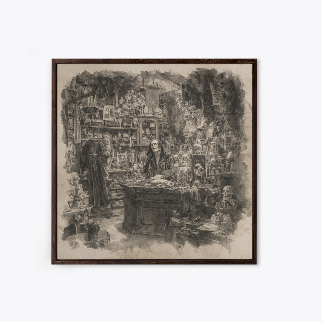 The Midnight Antique Shop, Decadent Gothic Art, Square Wall Art, Gothic Horror Wall Art, Framed Canvas Print, Halloween Wall Art