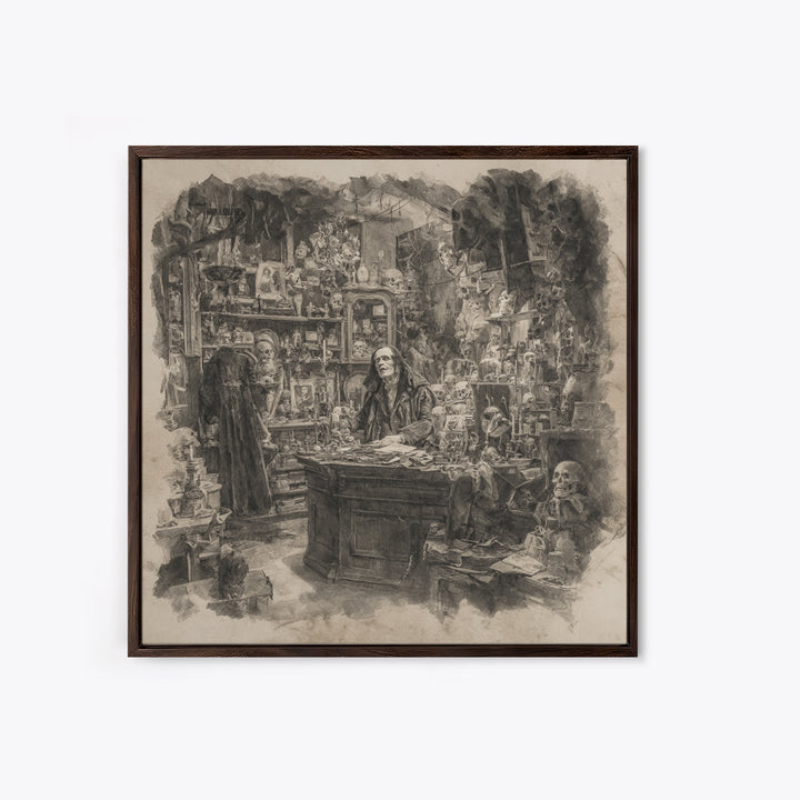 The Midnight Antique Shop, Decadent Gothic Art, Square Wall Art, Gothic Horror Wall Art, Framed Canvas Print, Halloween Wall Art