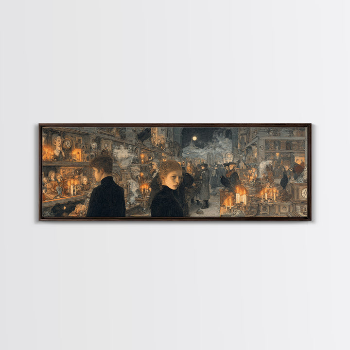 The Midnight Antique Shop, Symbolist Death Art, Extra Wide Wall Art, Macabre Wall Art, Canvas Print, Halloween Wall Art