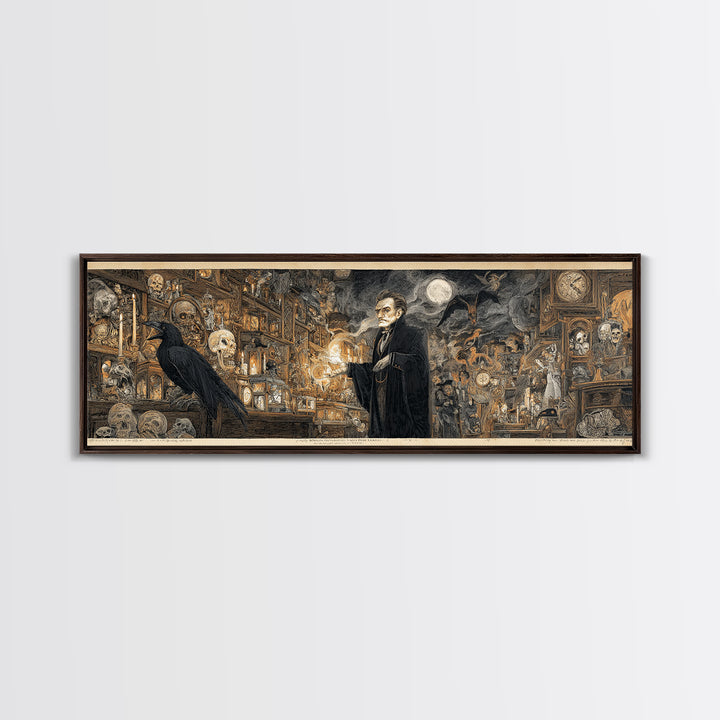 The Midnight Antique Shop, Symbolist Etching Art, Extra Wide Wall Art, Gothic Horror Wall Art, Canvas Print, Halloween Wall Art