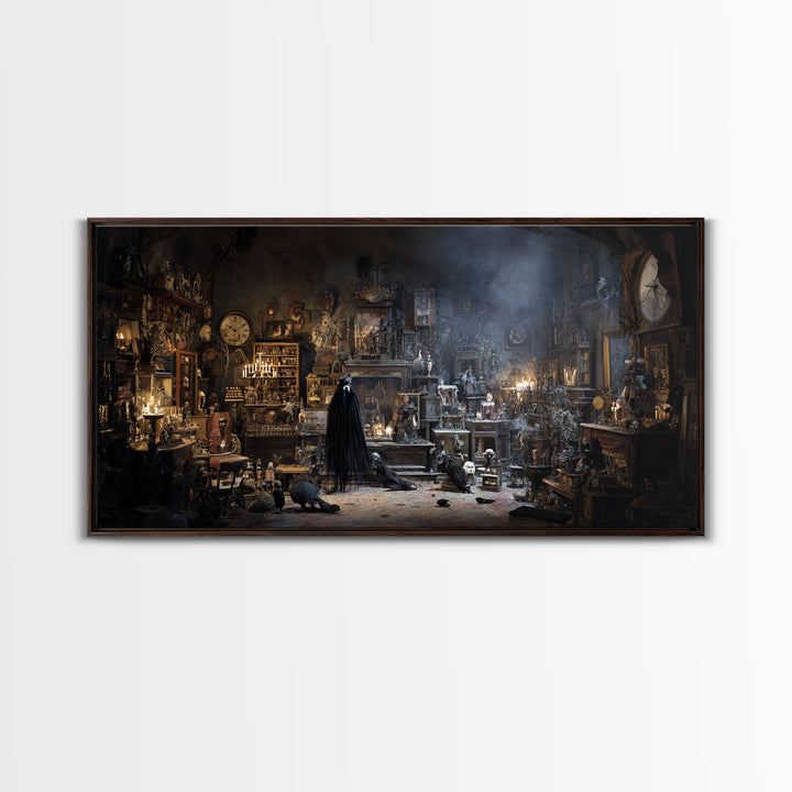 The Midnight Antique Shop, Expressionist Nightmare Art, Wide Panoramic Art, Gothic Horror Wall Art, Canvas Print, Halloween Wall Art