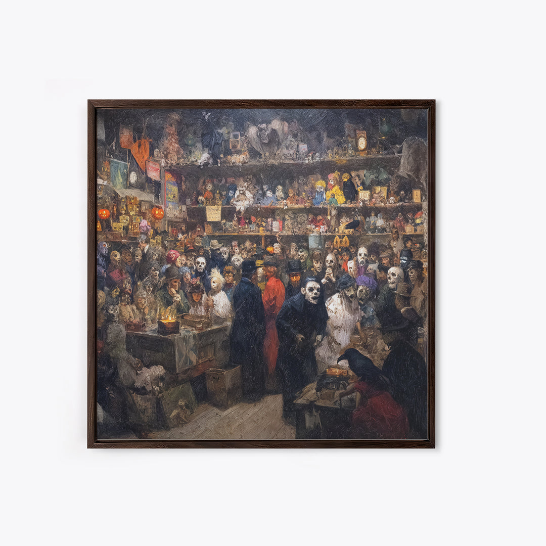 The Midnight Antique Shop, Grotesque Carnival Art, Square Wall Art, Dark Halloween Decor, Canvas Print, Halloween Wall Art