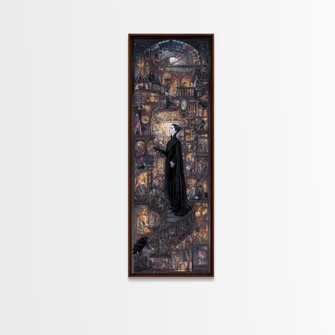 The Midnight Antique Shop, Stained Glass Gothic Art, Tall Narrow Wall Art, Macabre Wall Art, Framed Canvas Print, Halloween Wall Art