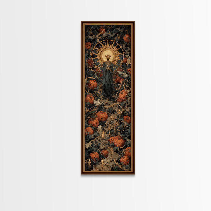 The Pumpkin Patch Maze, Dark Renaissance Art, Tall Narrow Wall Art, Macabre Wall Art, Canvas Print, Halloween Wall Art