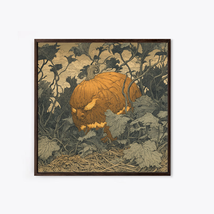 The Pumpkin Patch Maze, Renaissance Engraving Art, Square Wall Art, Dark Fantasy Wall Art, Canvas Print, Halloween Wall Art
