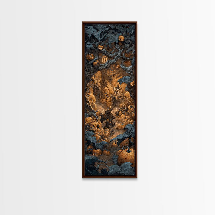 The Pumpkin Patch Maze, Danse Macabre Art, Tall Narrow Wall Art, Gothic Horror Wall Art, Canvas Print, Halloween Decor