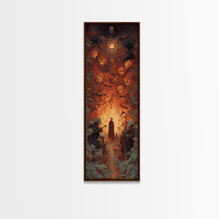 The Pumpkin Patch Maze, Visionary Gothic Art, Tall Narrow Wall Art, Dark Fantasy Wall Art, Framed Canvas Print, Halloween Wall Art