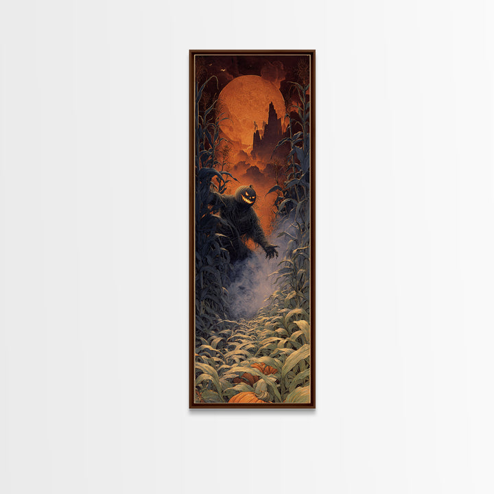 The Pumpkin Patch Maze, Apocalyptic Romantic Art, Tall Narrow Wall Art, Macabre Wall Art, Canvas Print, Halloween Wall Art