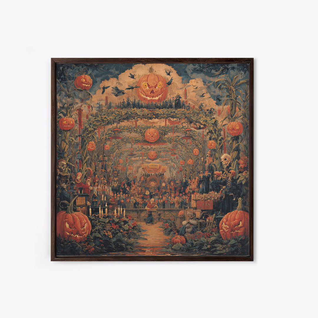 The Pumpkin Patch Maze, Grotesque Carnival Art, Square Wall Art, Dark Halloween Decor, Canvas Print, Halloween Wall Art, Macabre Wall Art