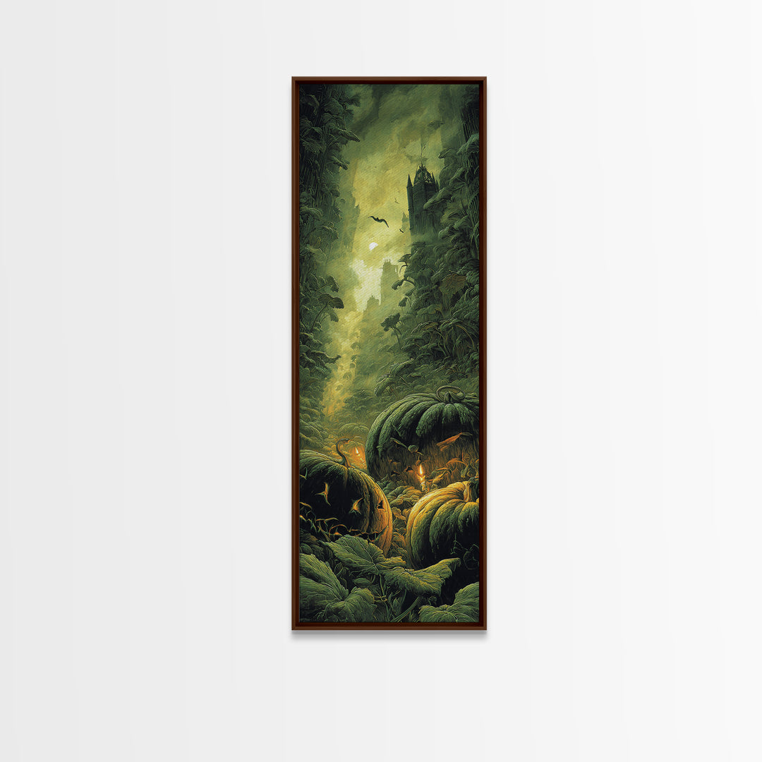 The Pumpkin Patch Maze, Surreal Apocalyptic Art, Tall Narrow Wall Art, Dark Halloween Decor, Framed Canvas Print, Halloween Wall Art