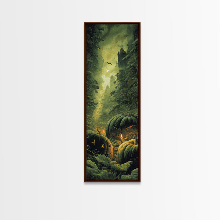 The Pumpkin Patch Maze, Surreal Apocalyptic Art, Tall Narrow Wall Art, Dark Halloween Decor, Framed Canvas Print, Halloween Wall Art
