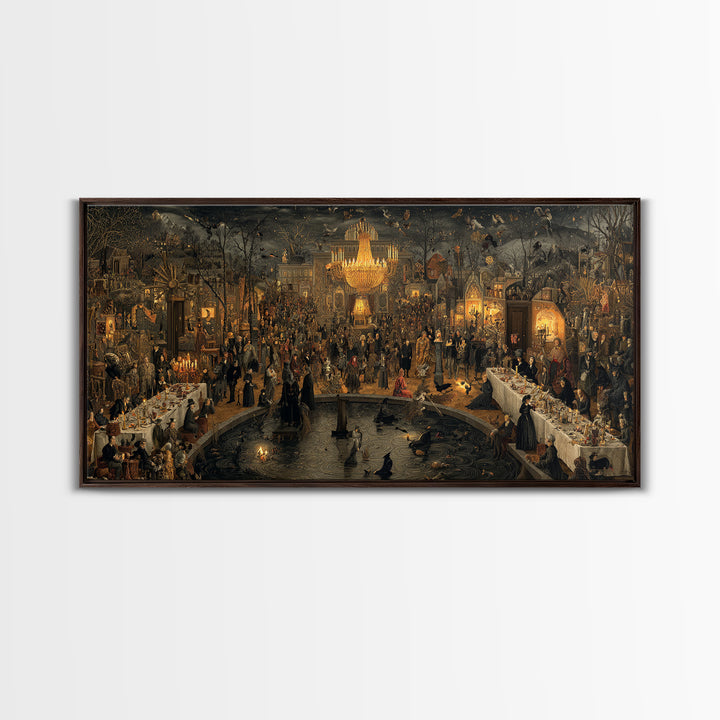 The Haunted Hotel, Northern Renaissance Horror, Wide Panoramic Art, Gothic Horror Wall Art, Canvas Print, Halloween Wall Art