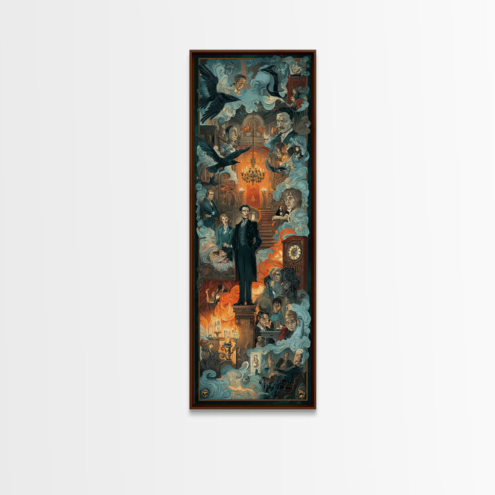 The Haunted Hotel, Gothic Nightmare Art, Tall Narrow Wall Art, Dark Fantasy Wall Art, Framed Canvas Print, Halloween Wall Art