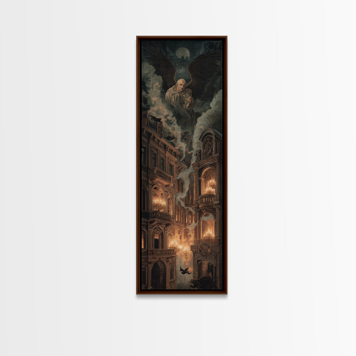 The Haunted Hotel, Visionary Gothic Art, Tall Narrow Wall Art, Dark Halloween Decor, Framed Canvas Print, Halloween Wall Art