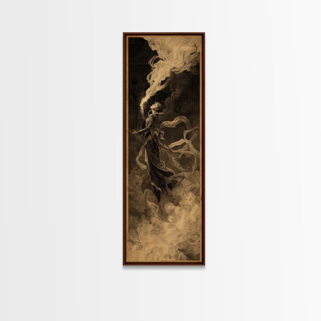 The Haunted Hotel, Apocalyptic Romantic Art, Tall Narrow Wall Art, Macabre Wall Art, Framed Canvas Print, Halloween Wall Art