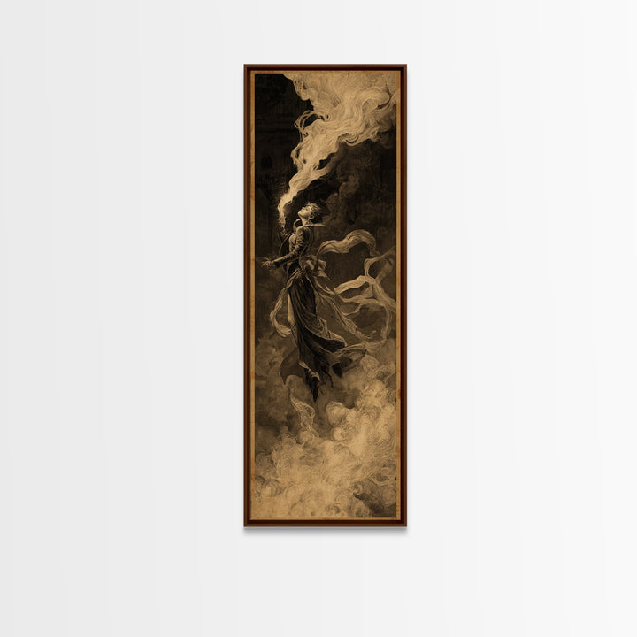 The Haunted Hotel, Apocalyptic Romantic Art, Tall Narrow Wall Art, Macabre Wall Art, Framed Canvas Print, Halloween Wall Art