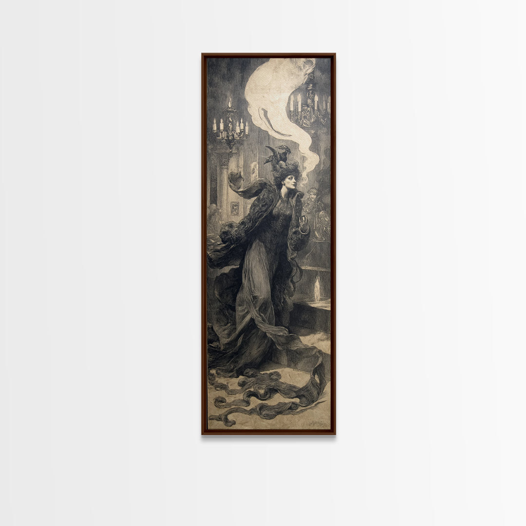 The Haunted Hotel, Dark Symbolist Art, Tall Narrow Wall Art, Dark Fantasy Wall Art, Framed Canvas Print, Halloween Wall Art