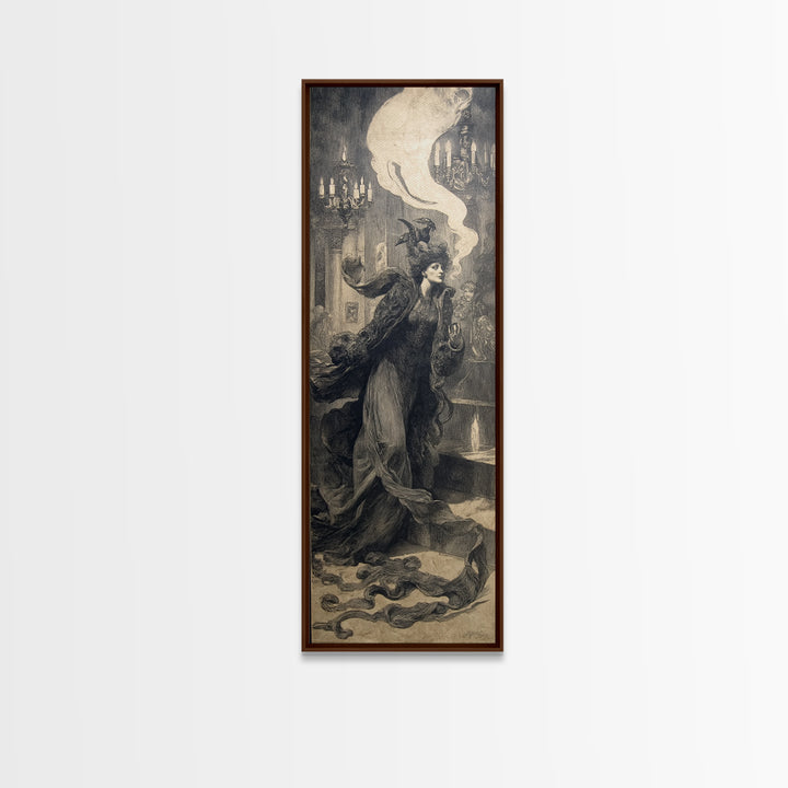 The Haunted Hotel, Dark Symbolist Art, Tall Narrow Wall Art, Dark Fantasy Wall Art, Framed Canvas Print, Halloween Wall Art