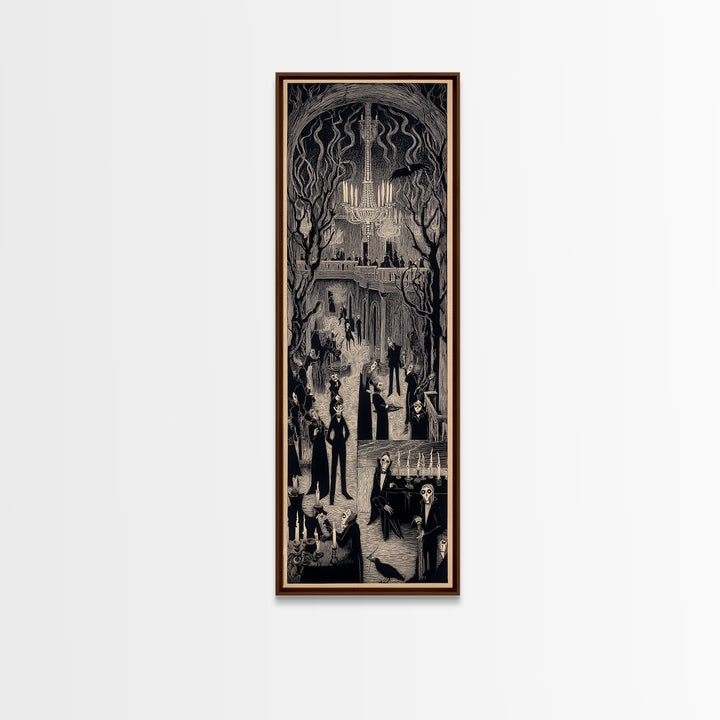 The Haunted Hotel, Expressionist Gothic Art, Tall Narrow Wall Art, Dark Halloween Decor, Framed Canvas Print, Halloween Wall Art