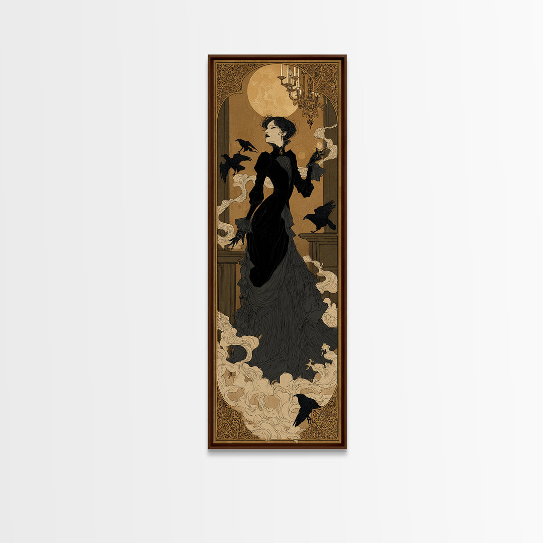 The Haunted Hotel, Decadent Line Art, Tall Narrow Wall Art, Dark Fantasy Wall Art, Framed Canvas Print, Halloween Wall Art