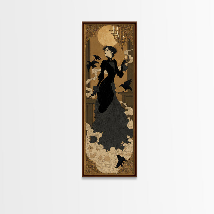 The Haunted Hotel, Decadent Line Art, Tall Narrow Wall Art, Dark Fantasy Wall Art, Framed Canvas Print, Halloween Wall Art