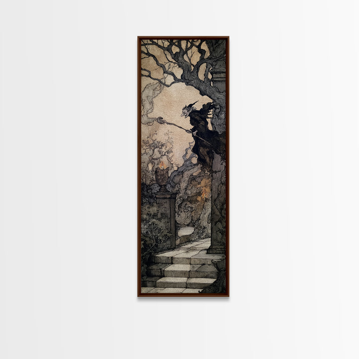 The Haunted Hotel, Gothic Storybook Art, Tall Narrow Wall Art, Gothic Horror Wall Art, Framed Canvas Print, Halloween Wall Art