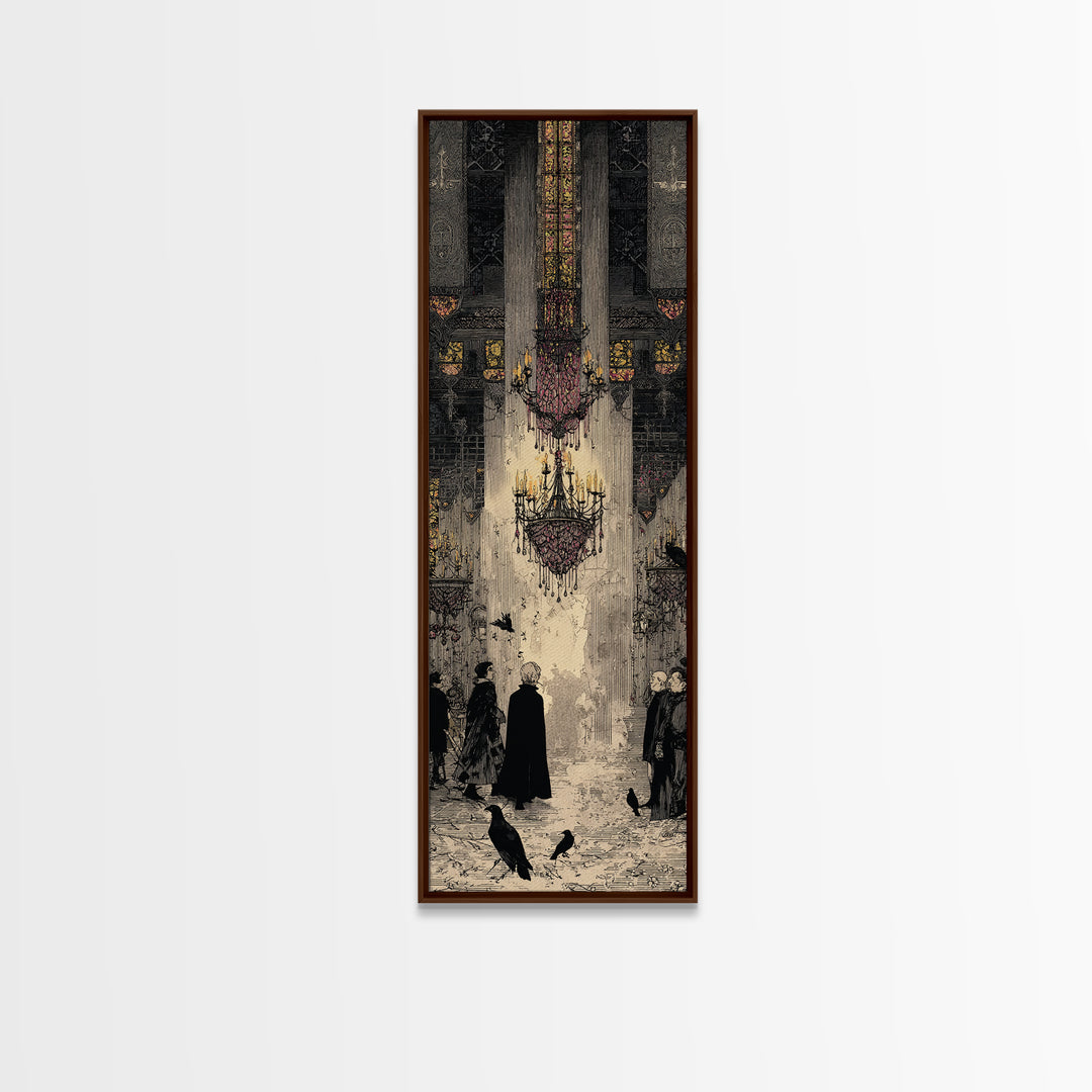 The Haunted Hotel, Stained Glass Gothic Art, Tall Narrow Wall Art, Gothic Horror Wall Art, Canvas Print, Halloween Wall Art