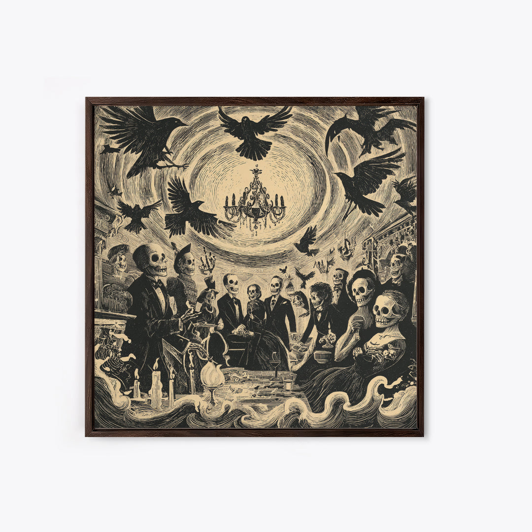The Haunted Hotel, Macabre Folk Print Art, Square Wall Art, Dark Fantasy Wall Art, Canvas Print, Halloween Wall Art