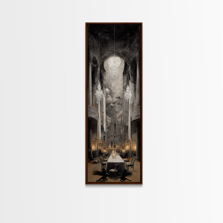 The Haunted Hotel, Surreal Apocalyptic Art, Tall Narrow Wall Art, Macabre Wall Art, Framed Canvas Print, Halloween Wall Art