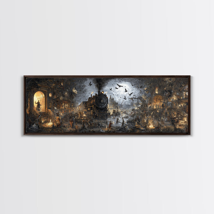 The Abandoned Train Station, Medieval Grotesque Art, Extra Wide Wall Art, Dark Halloween Decor, Canvas Print, Halloween Wall Art