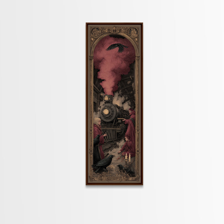 The Abandoned Train Station, Dark Renaissance Art, Tall Narrow Wall Art, Macabre Wall Art, Canvas Print, Halloween Wall Art