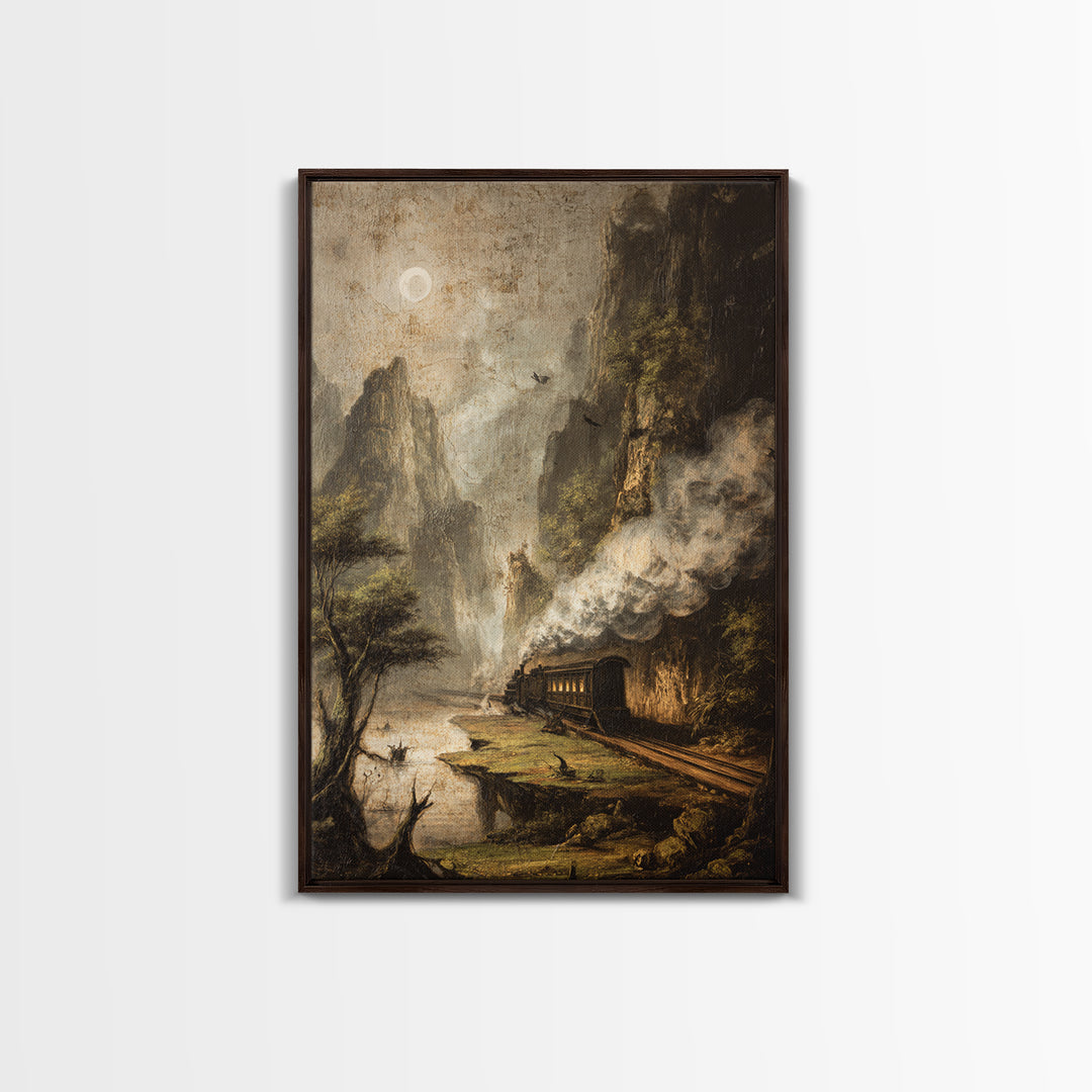 The Abandoned Train Station, Baroque Witchcraft Art, Vertical Wall Art, Dark Halloween Decor, Framed Canvas Print, Halloween Wall Art